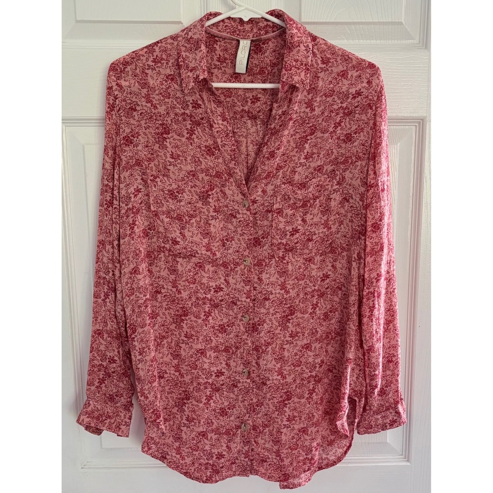Pilcro Button Down Blouse XS Pink Floral Viscose Long Sleeve Anthropologie